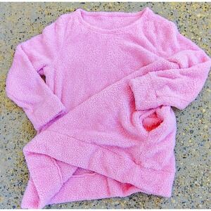 Womens Plush Pastel Pink Sherpa Fleece Pullover Sweatshirt XL Pockets Soft Girl